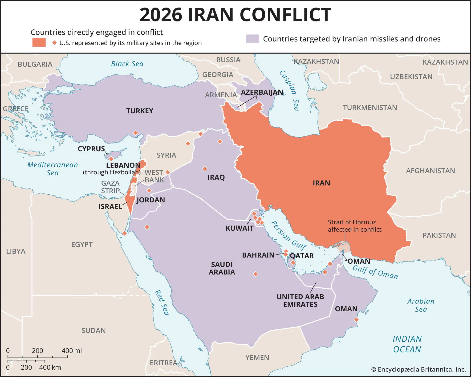 Map of the 2026 Iran and Middle East conflict showing Israeli operations in Lebanon and Iranian regional dynamics