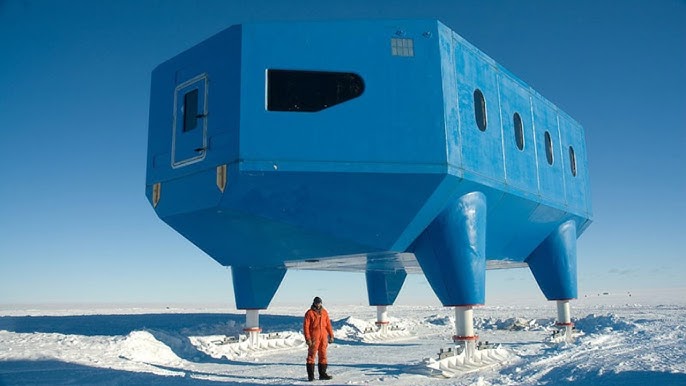 A scientist working outdoors in Antarctica in full cold-weather gear, conducting field research on the ice