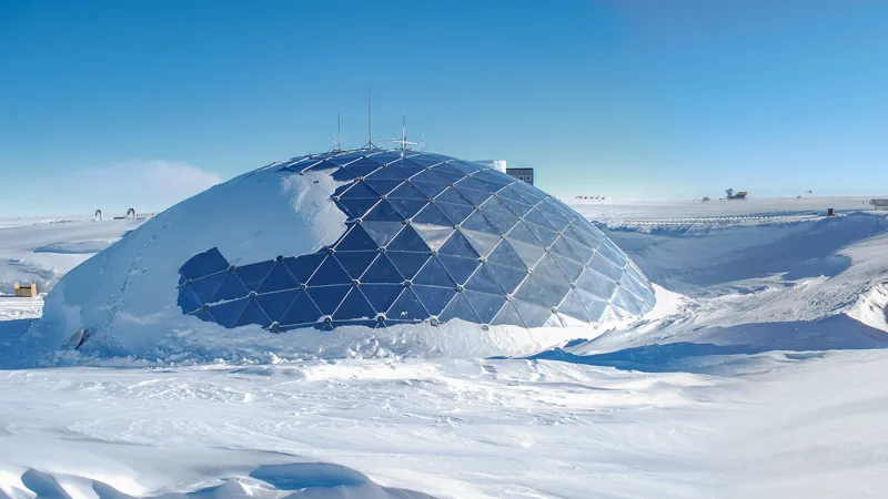 Scientists drilling an ice core in Antarctica to access 800000 years of preserved atmospheric data