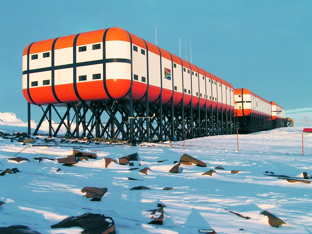 The Amundsen-Scott South Pole Station at the geographic South Pole, the most extreme permanent human habitation on Earth