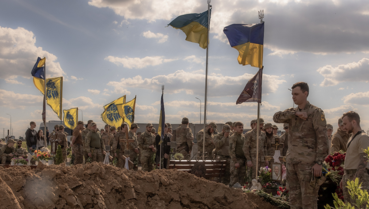 Azov Brigade soldiers at a memorial ceremony for a fallen fighter