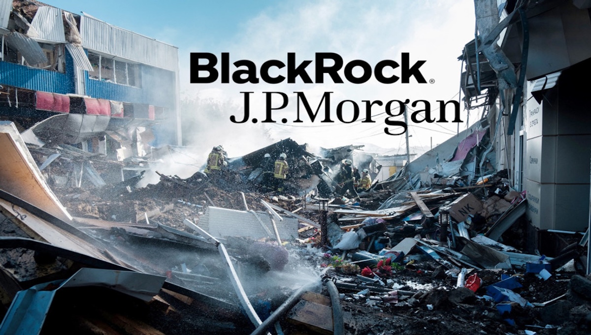 BlackRock logo representing the investment firm's financial interest in Ukraine's reconstruction