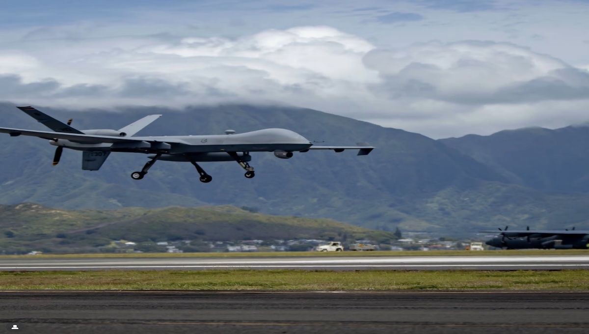 A Predator drone representing the CIA drone strike on Venezuela ordered by Trump