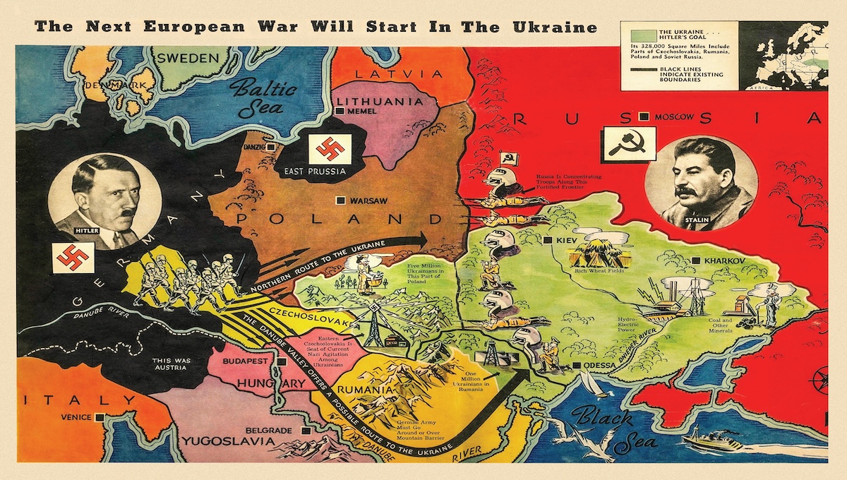Map of Ukraine during World War II showing German and Russian occupation zones