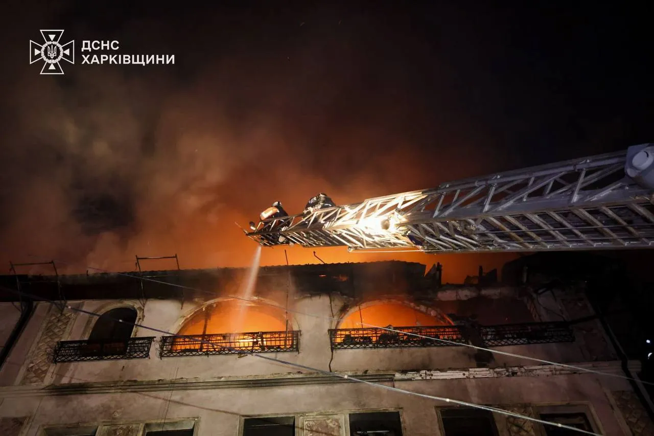 A Ukrainian apartment building burning after being struck by a Russian Shahed drone during the April 3 2026 mass attack on Ukraine