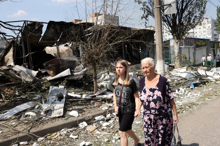 Aftermath of a Russian strike on civilian infrastructure in Ukraine