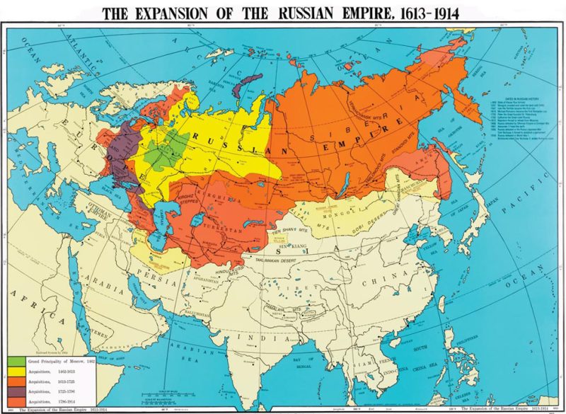 Map of Imperial Russia 1613–1914 showing territorial expansion