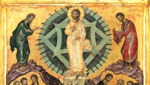 Orthodox Christian icon of the Transfiguration of Christ on Mount Tabor, the paradigm image of theosis