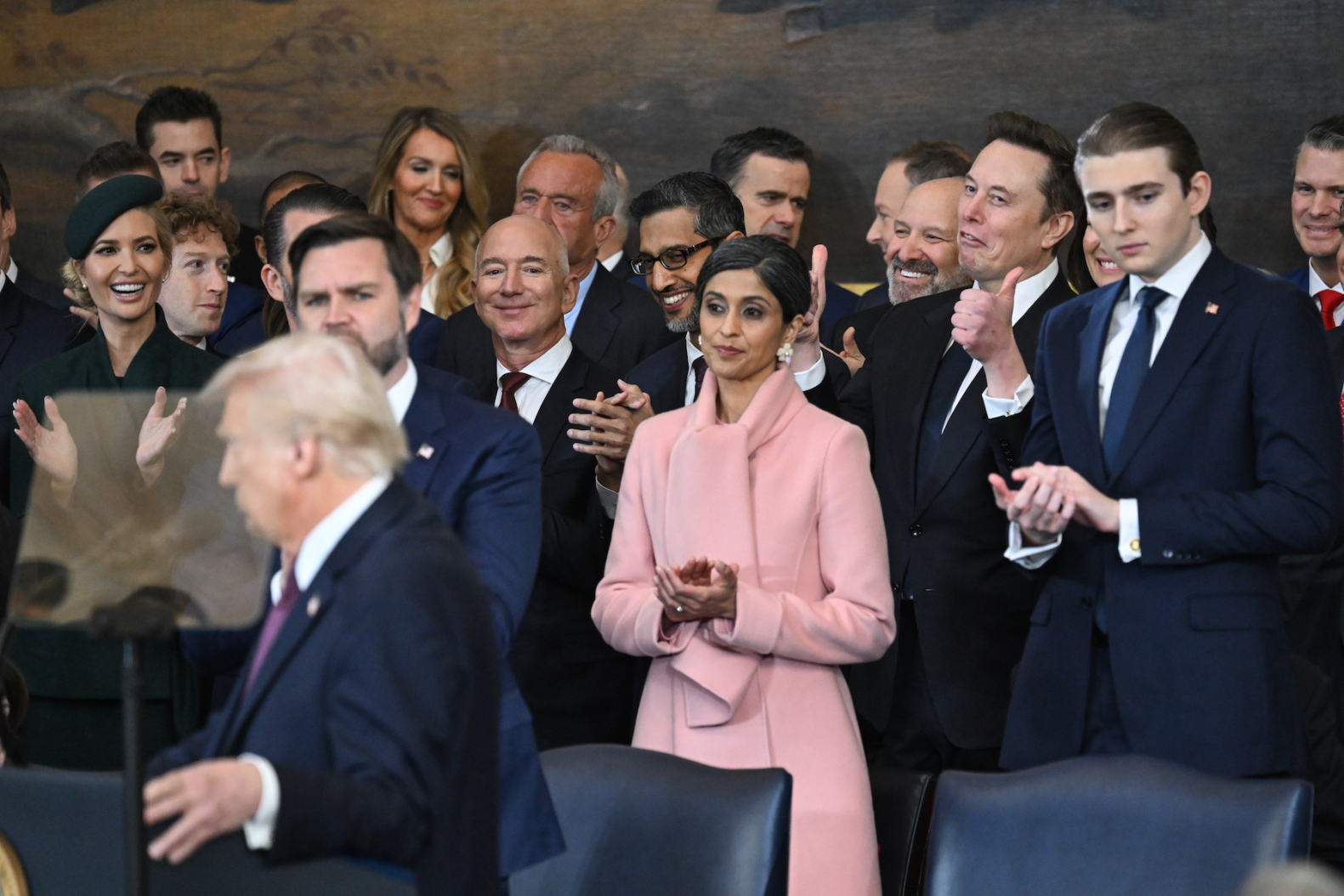 Trump and tech billionaires representing the growing distrust between citizens and their rulers