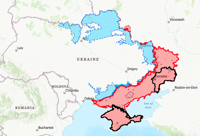 Ukraine battlefield map showing front line positions, March 2026