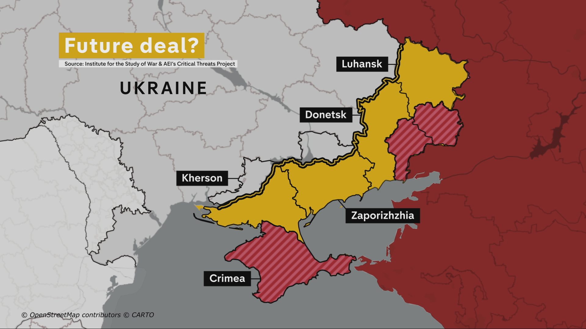 2026 map of Russian-controlled Ukrainian territory showing areas implicated in the Russia-US economic deal