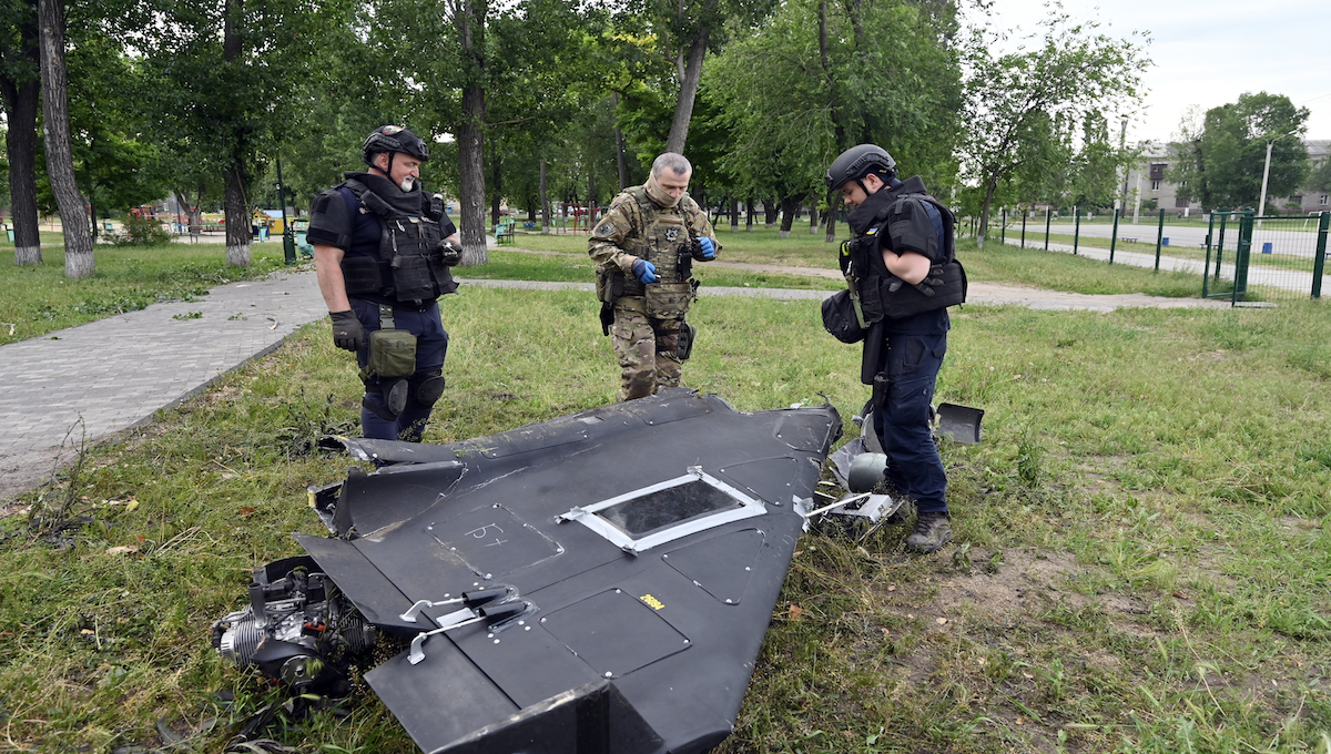 Ukrainian drone on the ground representing the escalating drone war in occupied Ukraine