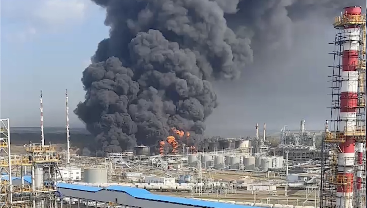 Ukrainian drone strike on a Russian energy facility illustrating strategic target prioritization
