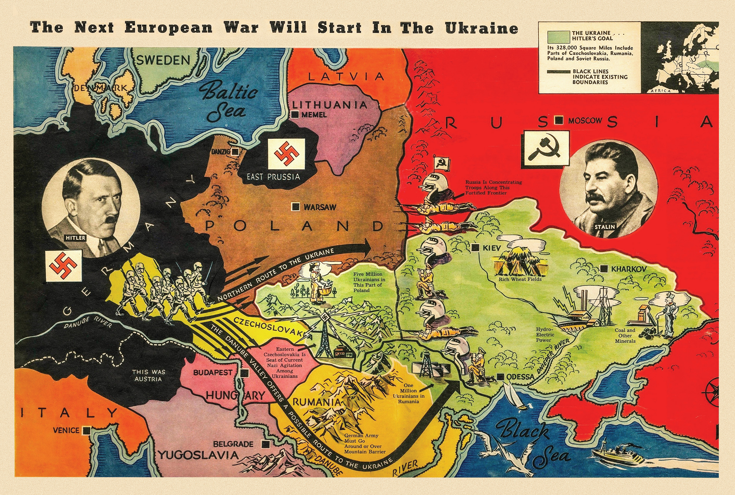 Map of Ukraine during World War II showing German and Russian territorial control