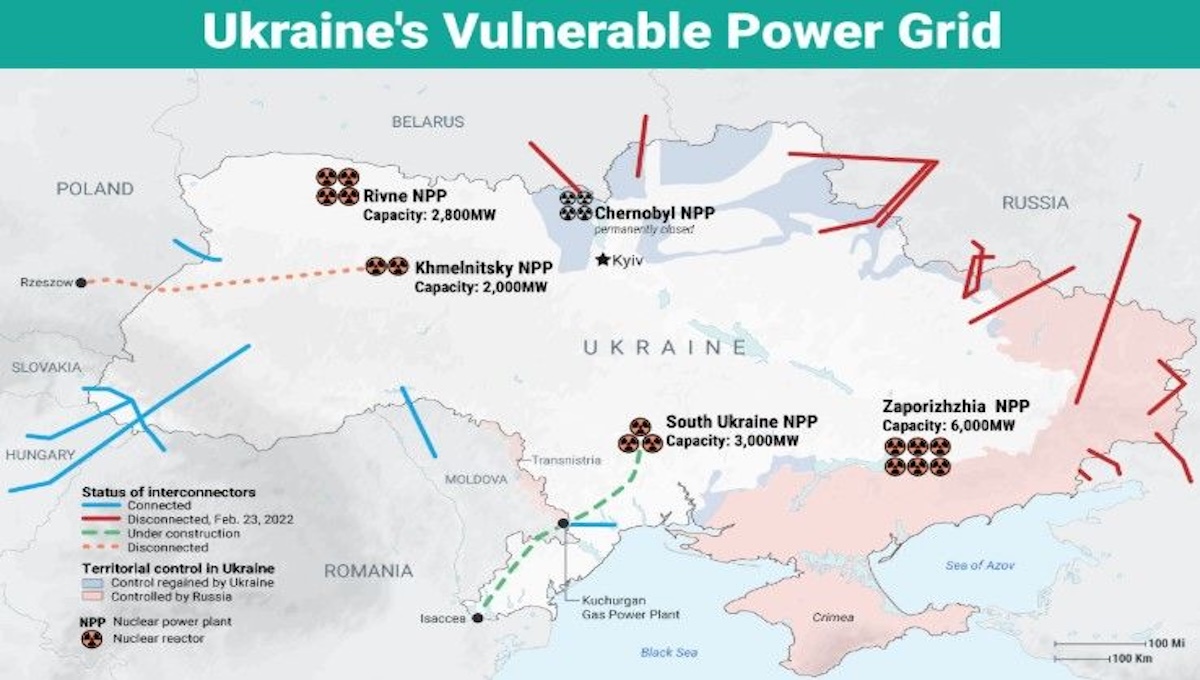 Map of Russian strike locations on Ukraine's power grid in 2025 and 2026