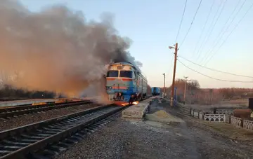 Ukraine train on fire from russia