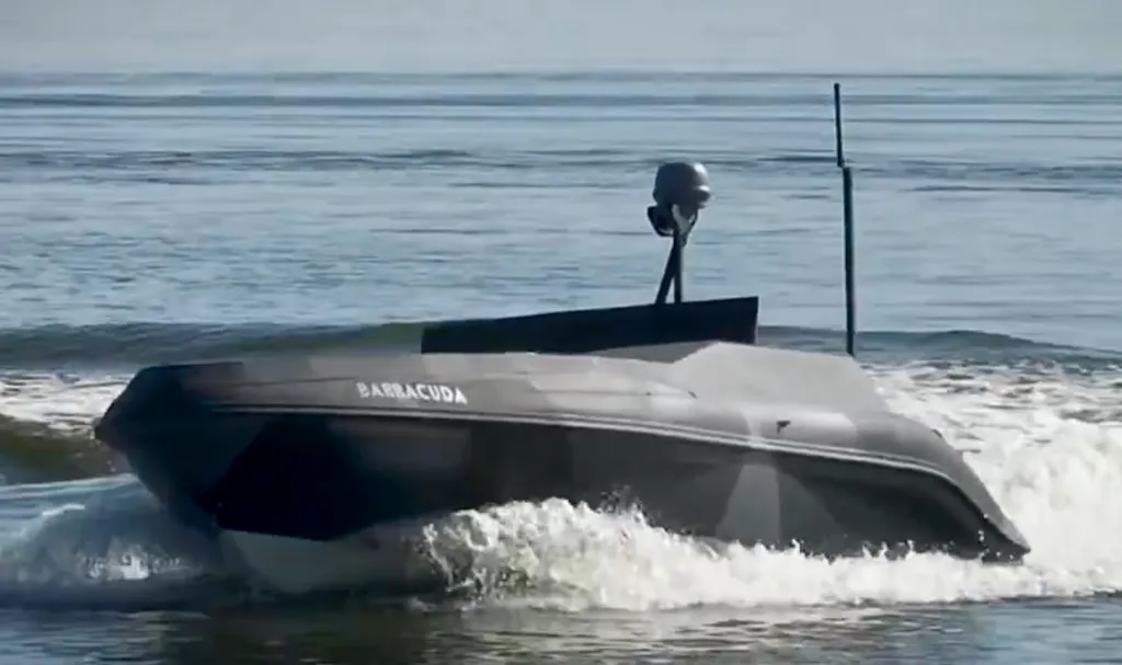 Ukraine's Barracuda unmanned surface drone boat used to strike Russian forces on the Dnipro River
